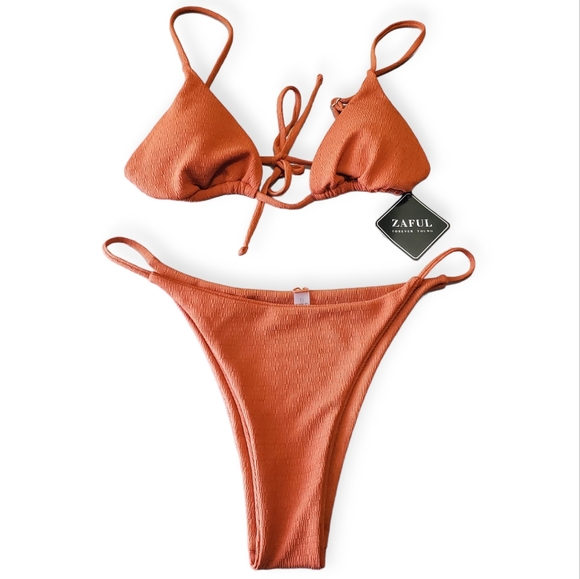 ZAFUL Women's Bikini Swimsuit String Bikini High Cut Ribbed Brazilian - Picture 3 of 5